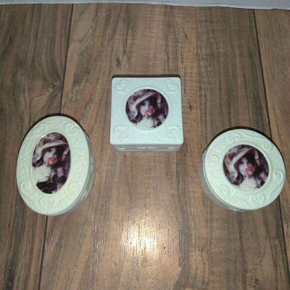 Pretty As A Picture Trinket Box Kim Anderson Set Of 3 Vintage Enesco 1999 - Picture 7 of 7
